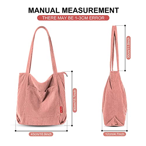 Large Pink Corduroy Tote Bag for Women
