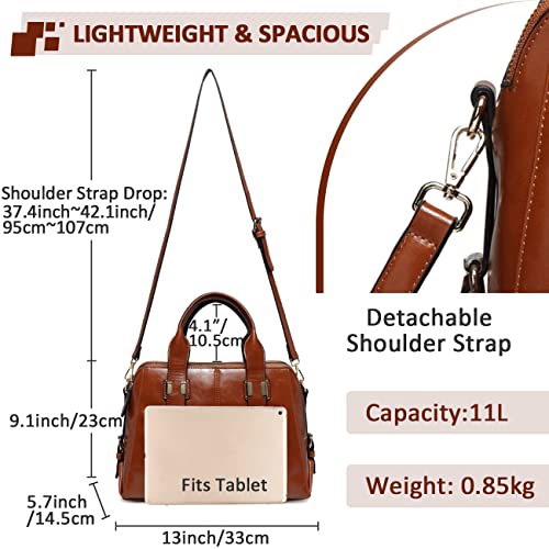 VASCHY Triple Compartment Brown Leather Designer Handbag