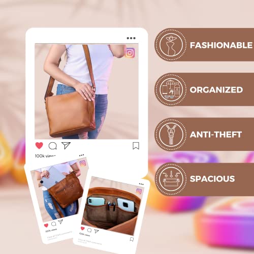 Brown Leather Crossbody Handbag - Vintage Style, Slim Fit