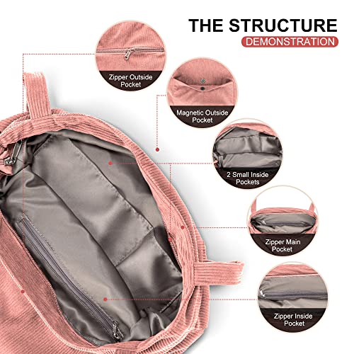 Large Pink Corduroy Tote Bag for Women