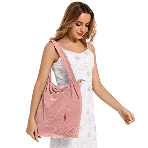 Large Pink Corduroy Tote Bag for Women
