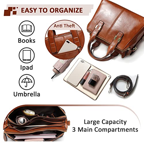 VASCHY Triple Compartment Brown Leather Designer Handbag