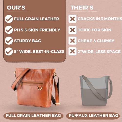 Brown Leather Crossbody Handbag - Vintage Style, Slim Fit