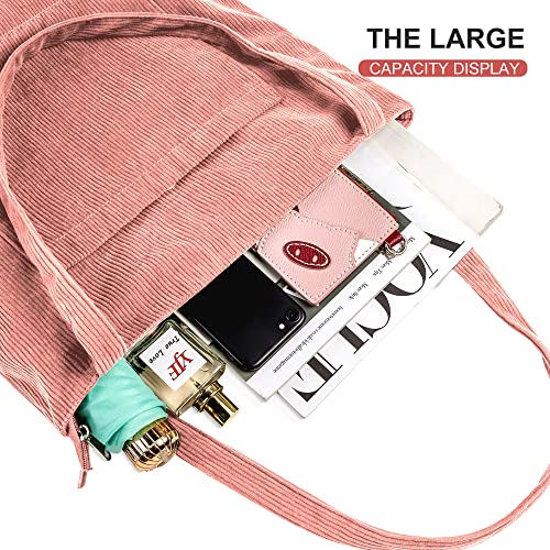 Large Pink Corduroy Tote Bag for Women