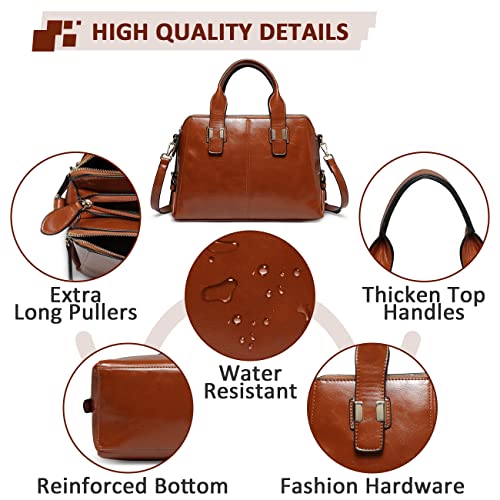VASCHY Triple Compartment Brown Leather Designer Handbag