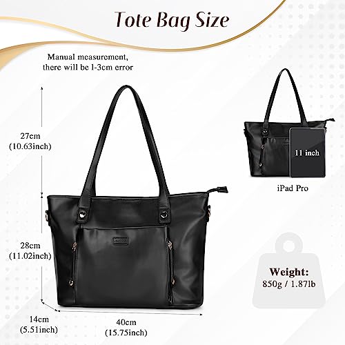 Black Leather Women's Tote Bag - 15.6" Laptop