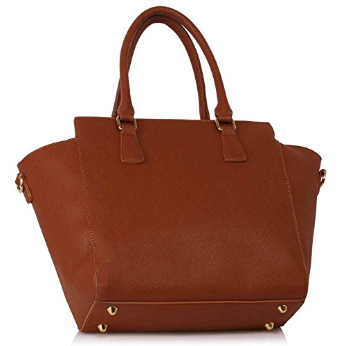 Large Designer Faux Leather Tote Bag - Brown