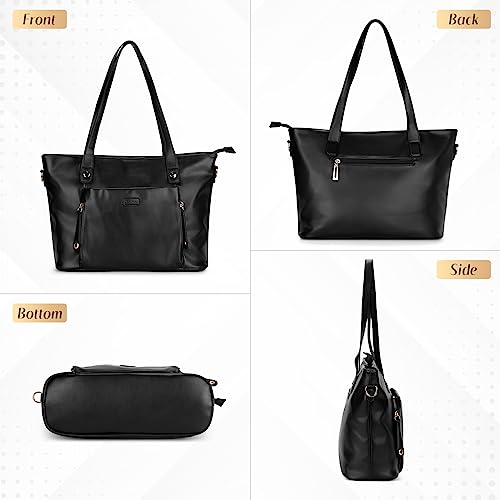 Black Leather Women's Tote Bag - 15.6" Laptop