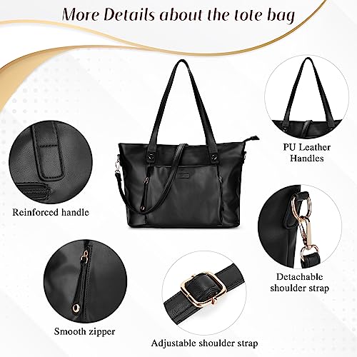 Black Leather Women's Tote Bag - 15.6" Laptop