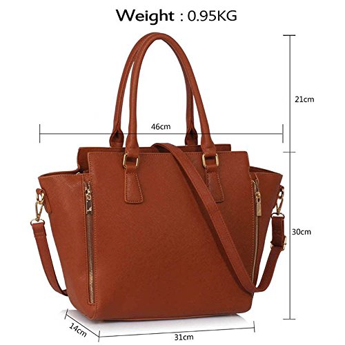 Large Designer Faux Leather Tote Bag - Brown