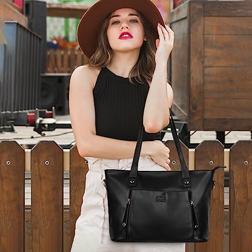Black Leather Women's Tote Bag - 15.6" Laptop