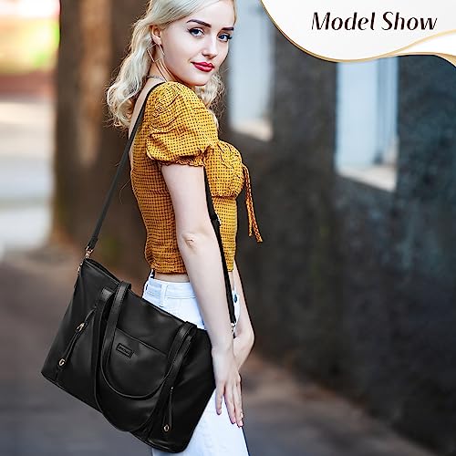 Black Leather Women's Tote Bag - 15.6" Laptop