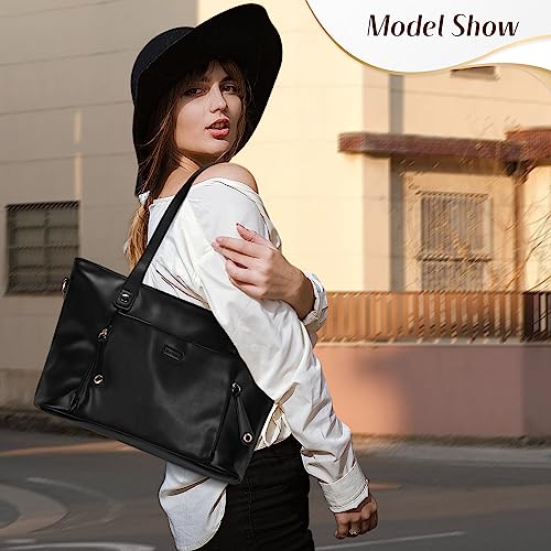 Black Leather Women's Tote Bag - 15.6" Laptop