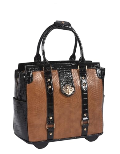 SAHARA Designer Rolling Tote Bag - Medium, Black/Brown