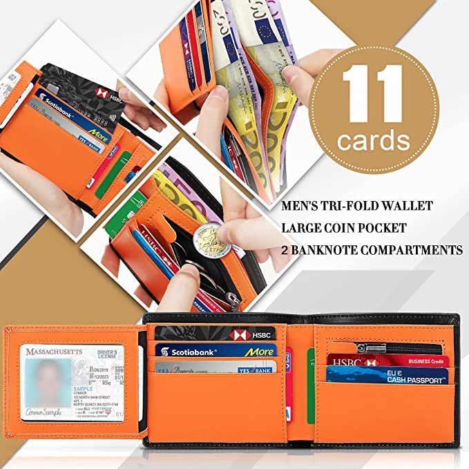 TEEHON® Men's RFID Blocking Leather Wallet - Black/Orange