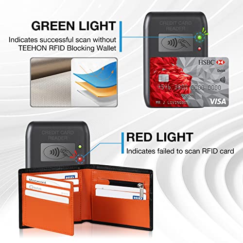 TEEHON® Men's RFID Blocking Genuine Leather Wallet - Black & Orange