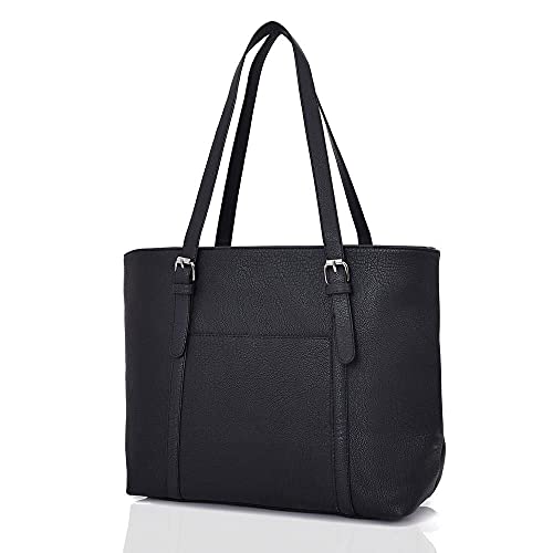 Black Vegan Leather Tote Bag with Large Handle