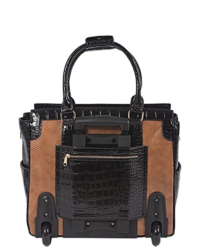 SAHARA Designer Rolling Tote Bag - Medium, Black/Brown