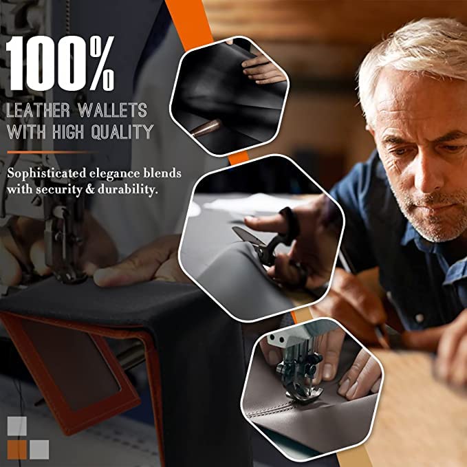 TEEHON® Men's RFID Blocking Leather Wallet - Black/Orange