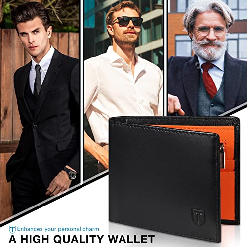 TEEHON® Men's RFID Blocking Genuine Leather Wallet - Black & Orange