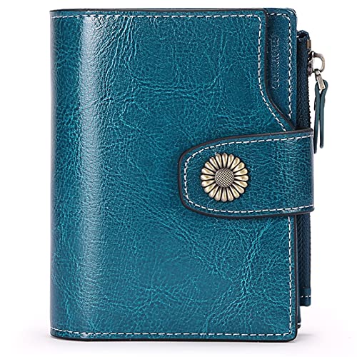PEACOCK BLUE Designer Wallet: Soft Leather, RFID, 16 Card Slots