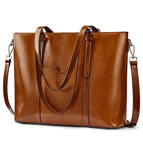 S-ZONE Leather Laptop Tote: Designer 15.6" Work Purse