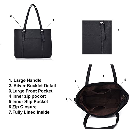 Black Vegan Leather Tote Bag with Large Handle