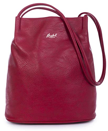 Mabel London Designer Red Vegan Leather Hobo Bucket Bag