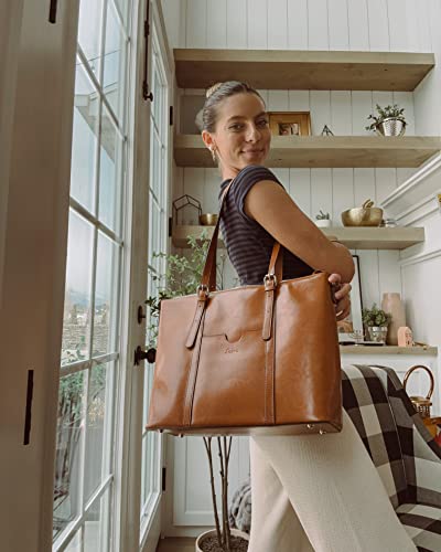 S-ZONE Leather Laptop Tote: Designer 15.6" Work Purse