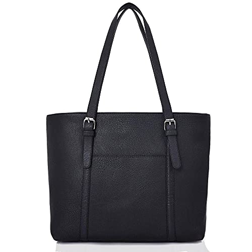 Black Vegan Leather Tote Bag with Large Handle