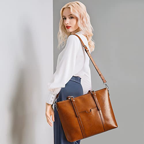 S-ZONE Leather Laptop Tote: Designer 15.6" Work Purse