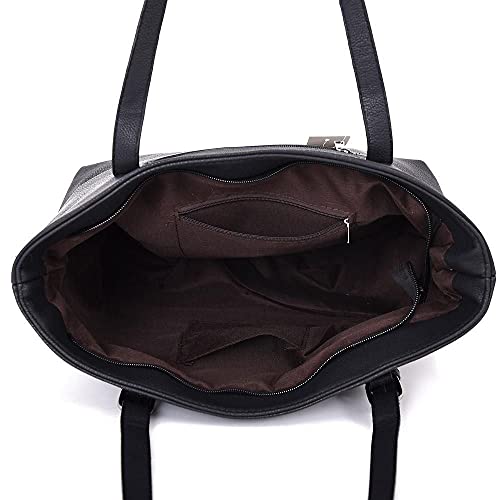 Black Vegan Leather Tote Bag with Large Handle