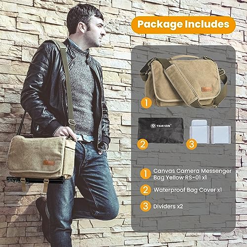 TARION Canvas Crossbody Camera Bag - Vintage Yellow