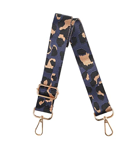 Leopard Print Handbag Straps | Adjustable, Wide, Deep Blue
