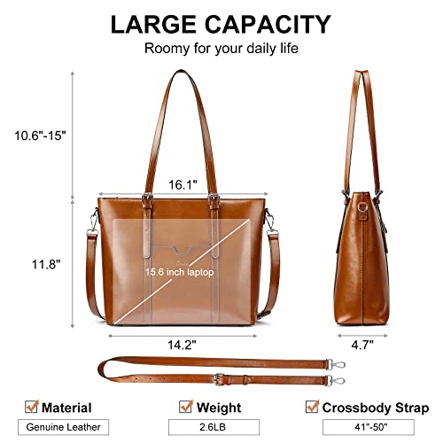 S-ZONE Leather Laptop Tote: Designer 15.6" Work Purse