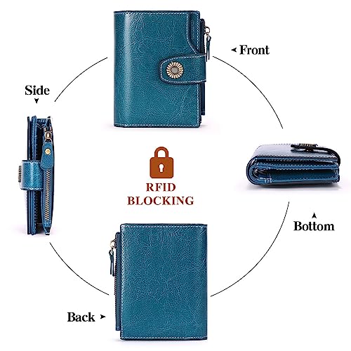 PEACOCK BLUE Designer Wallet: Soft Leather, RFID, 16 Card Slots