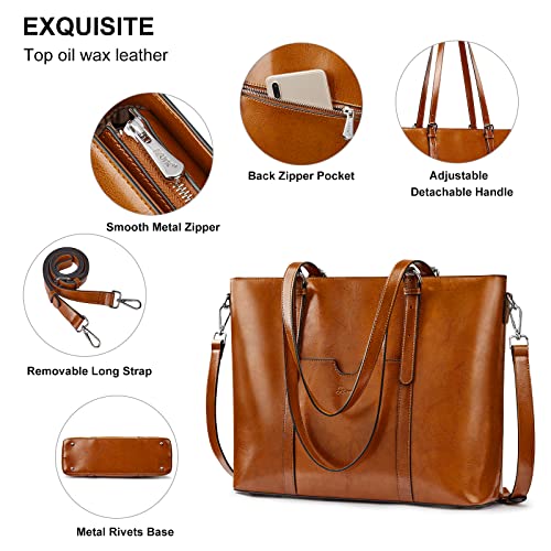 S-ZONE Leather Laptop Tote: Designer 15.6" Work Purse
