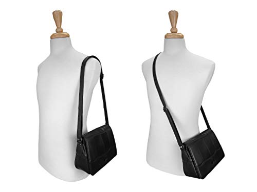 Quenchy London Triple Section Leather Crossbody Handbag - Black