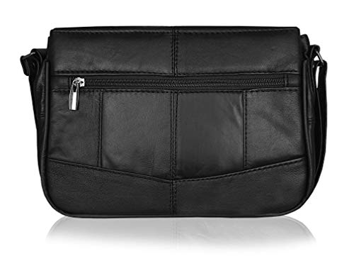 Quenchy London Triple Section Leather Crossbody Handbag - Black