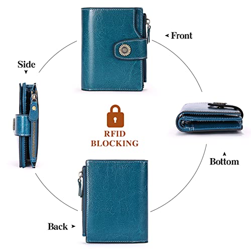 PEACOCK BLUE Designer Wallet: Soft Leather, RFID, 16 Card Slots