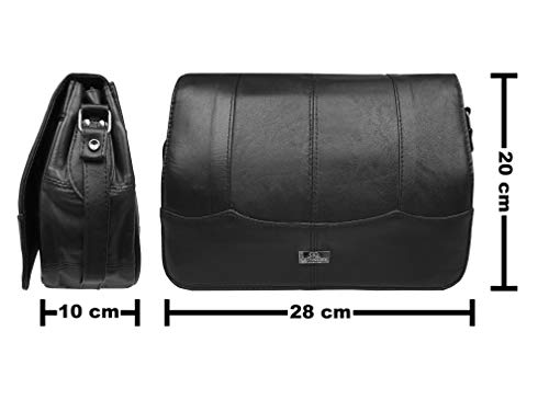 Quenchy London Triple Section Leather Crossbody Handbag - Black