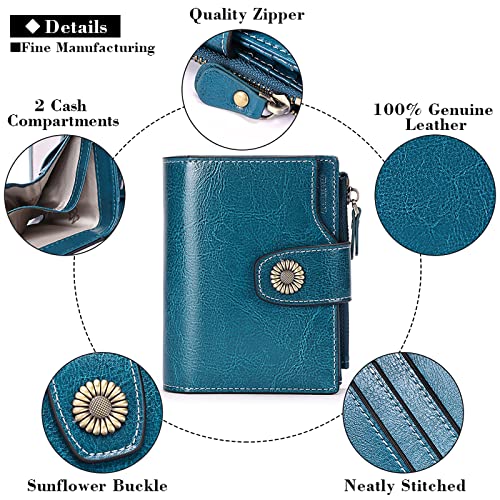 PEACOCK BLUE Designer Wallet: Soft Leather, RFID, 16 Card Slots