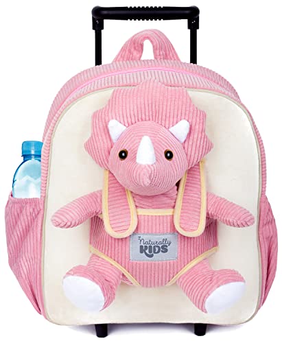 Dinosaur-themed Kids Suitcase: Pink Triceratops Rolling Backpack