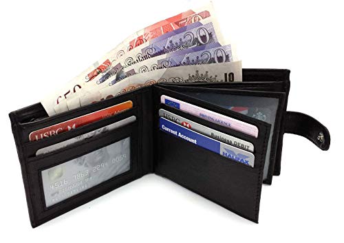 ODS:UK Men's Leather Tri Fold Wallet with RFID Blocking
