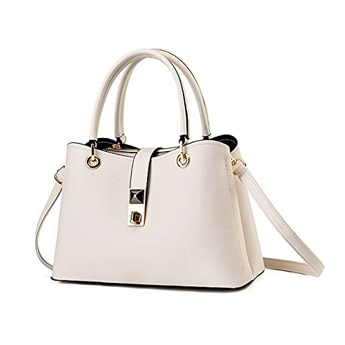 Elegant White Designer Handbag with Multiple Compartments