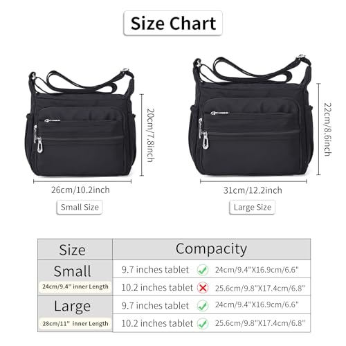 Waterproof Crossbody Bag for Women - Multi Pocket Designer Handbag, Black