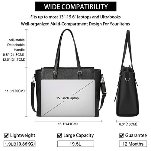 Black Leather Designer Laptop Shoulder Bag for Women