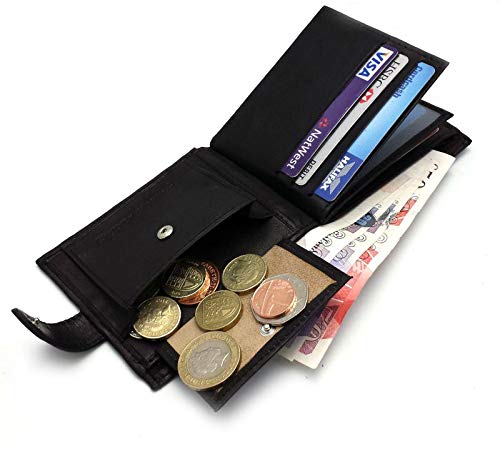 ODS:UK Men's Leather Tri Fold Wallet with RFID Blocking