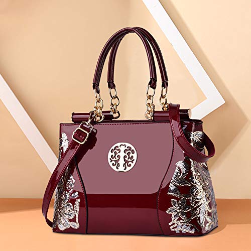 NICOLE & DORIS Patent Leather Designer Handbag - Red Wine