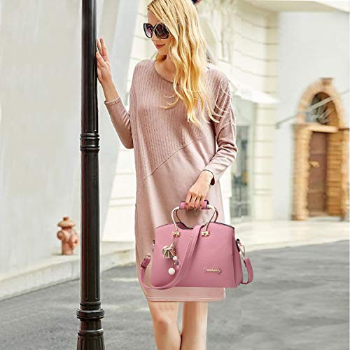 Pink Leather Women's Designer Handbag with Long Strap